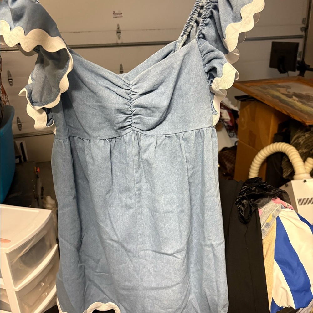 Blue Ruffled Sleeveless Dress